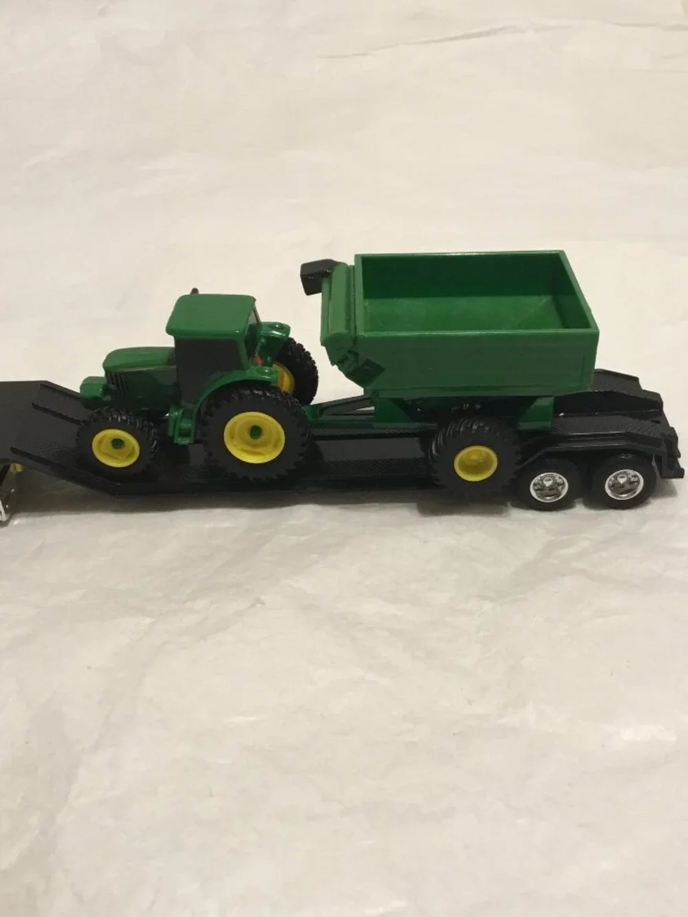 Vintage die cast John Deere tractor trailer and trailer w/ tractor and grain bin